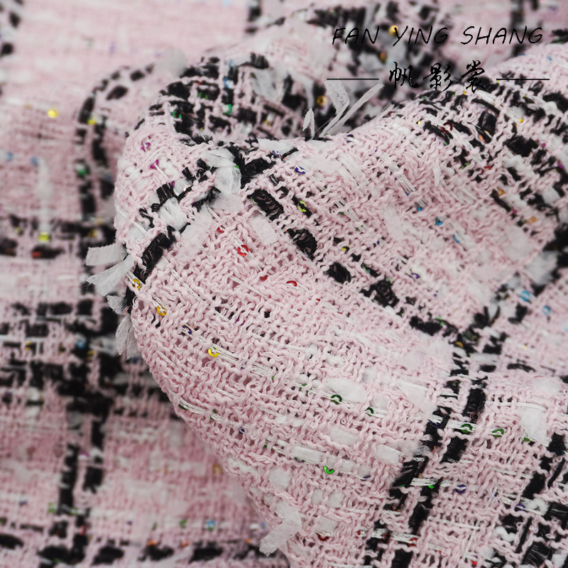 Sewing Tweed Fabric - Tela Tweed Clásica Rosa con Lentejuelas