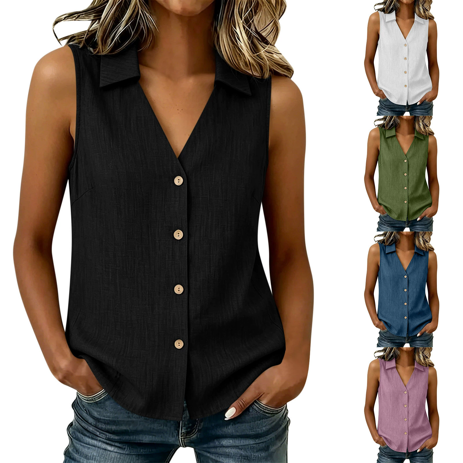 Sewing V - Camisas sin mangas con cuello en