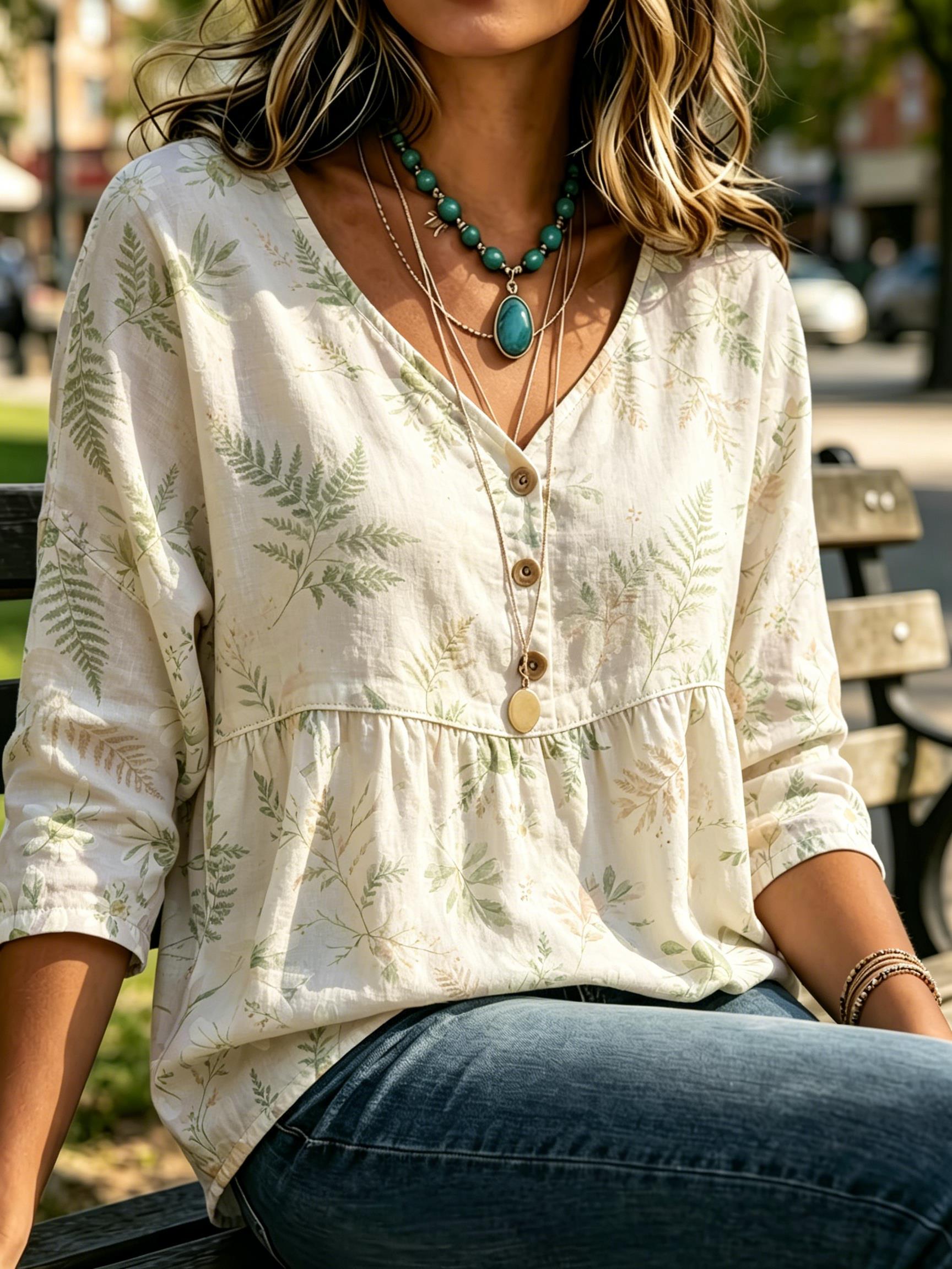 Sewing V - Blusa de Mujer con Estampado Botánico