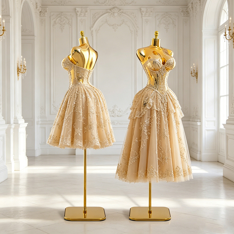 Dress Form Mannequin - Maniquí de plástico cromado dorado de