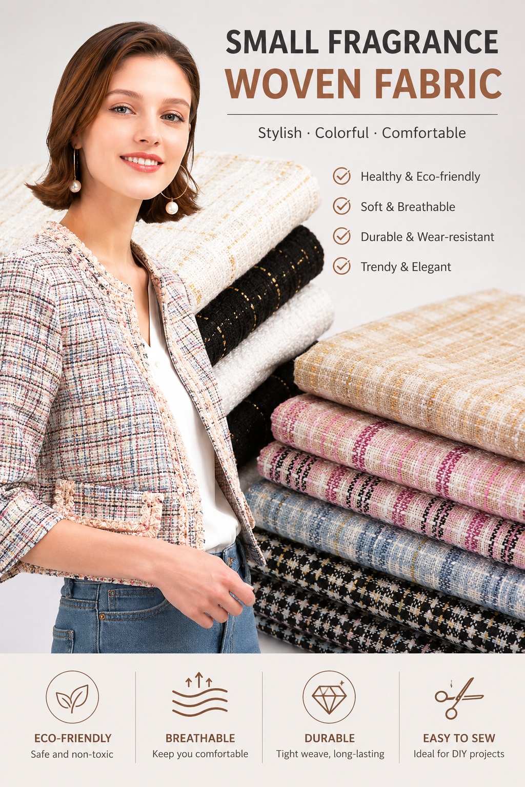 Tela Tweed de Lujo, Tela Boucl - Sewing Tweed Fabric reseña y precio